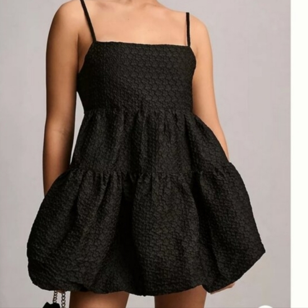 Aureta X Anthropologie Black Mini Bubble Hem Dress
